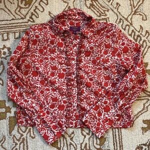 ❤️JCREW Red Floral Print Ruffle Blouse - Like New!